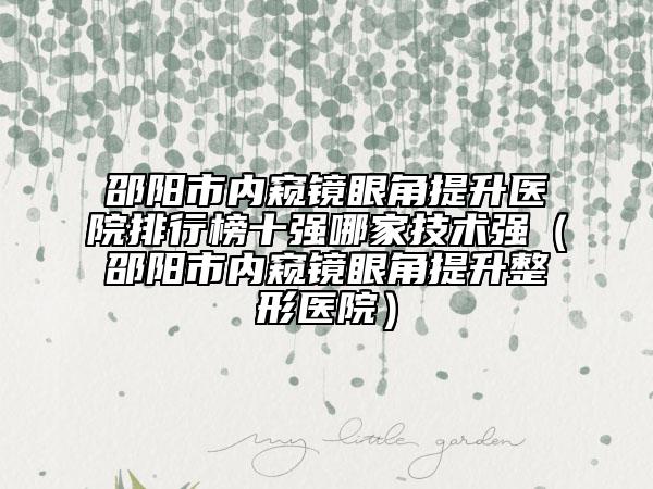 邵陽市內(nèi)窺鏡眼角提升醫(yī)院排行榜十強(qiáng)哪家技術(shù)強(qiáng)（邵陽市內(nèi)窺鏡眼角提升整形醫(yī)院）