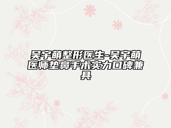 吳宇萌整形醫(yī)生-吳宇萌醫(yī)師墊鼻手術實力口碑兼具