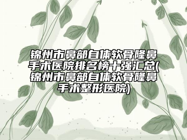 錦州市鼻部自體軟骨隆鼻手術(shù)醫(yī)院排名榜十強匯總(錦州市鼻部自體軟骨隆鼻手術(shù)整形醫(yī)院)