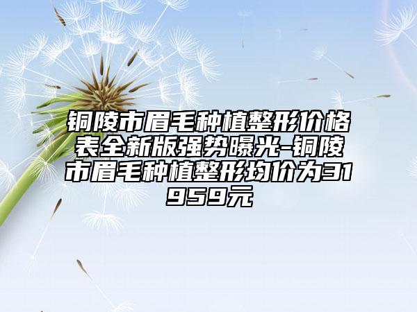 銅陵市眉毛種植整形價(jià)格表全新版強(qiáng)勢(shì)曝光-銅陵市眉毛種植整形均價(jià)為31959元