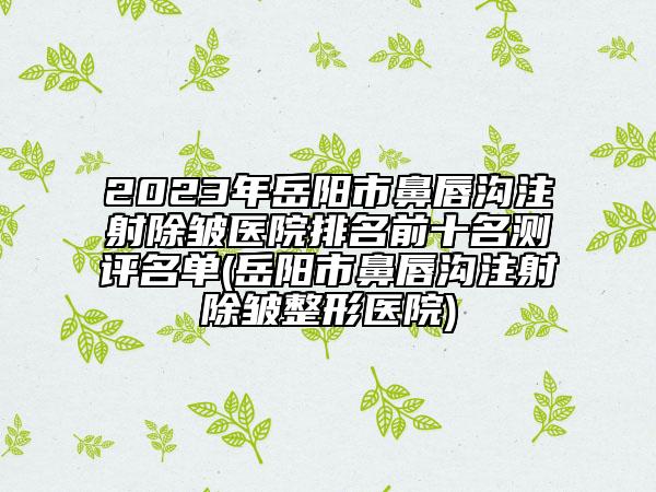 2023年岳陽市鼻唇溝注射除皺醫(yī)院排名前十名測評(píng)名單(岳陽市鼻唇溝注射除皺整形醫(yī)院)