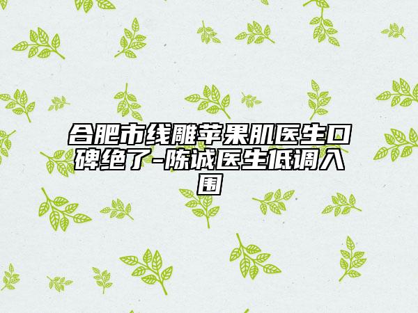 合肥市線雕蘋果肌醫(yī)生口碑絕了-陳誠(chéng)醫(yī)生低調(diào)入圍