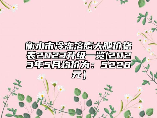 衡水市冷凍溶脂大腿價格表2023升級一覽(2023年5月均價為：5228元）