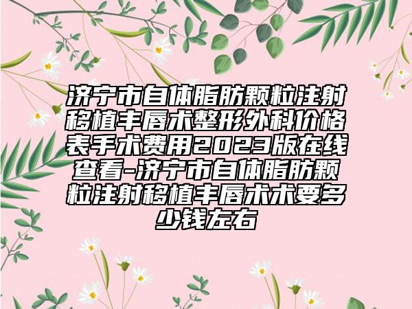 濟(jì)寧市自體脂肪顆粒注射移植豐唇術(shù)整形外科價(jià)格表手術(shù)費(fèi)用2023版在線查看-濟(jì)寧市自體脂肪顆粒注射移植豐唇術(shù)術(shù)要多少錢左右