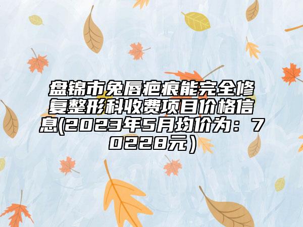 盤(pán)錦市兔唇疤痕能完全修復(fù)整形科收費(fèi)項(xiàng)目?jī)r(jià)格信息(2023年5月均價(jià)為：70228元）