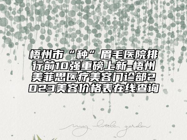 梧州市“種”眉毛醫(yī)院排行前10強重磅上新-梧州美菲思醫(yī)療美容門診部2023美容價格表在線查詢