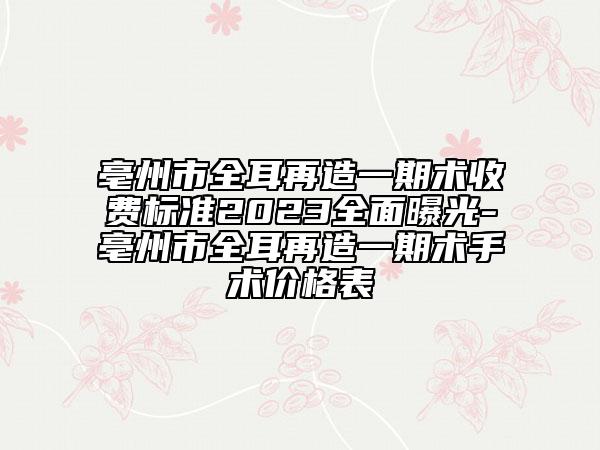 亳州市全耳再造一期術(shù)收費(fèi)標(biāo)準(zhǔn)2023全面曝光-亳州市全耳再造一期術(shù)手術(shù)價(jià)格表