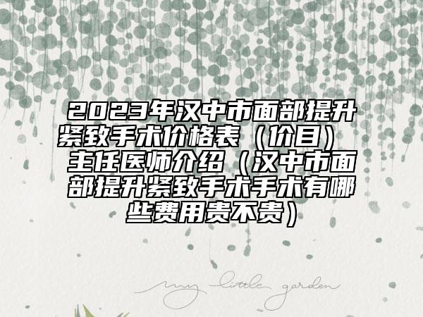 2023年漢中市面部提升緊致手術(shù)價格表（價目） 主任醫(yī)師介紹（漢中市面部提升緊致手術(shù)手術(shù)有哪些費用貴不貴）