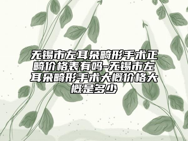 無錫市左耳朵畸形手術(shù)正畸價格表有嗎-無錫市左耳朵畸形手術(shù)大概價格大概是多少