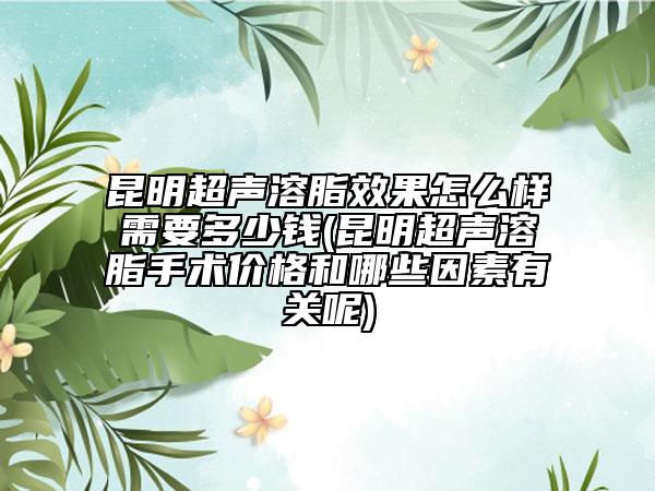 昆明超聲溶脂效果怎么樣需要多少錢(昆明超聲溶脂手術(shù)價格和哪些因素有關(guān)呢)
