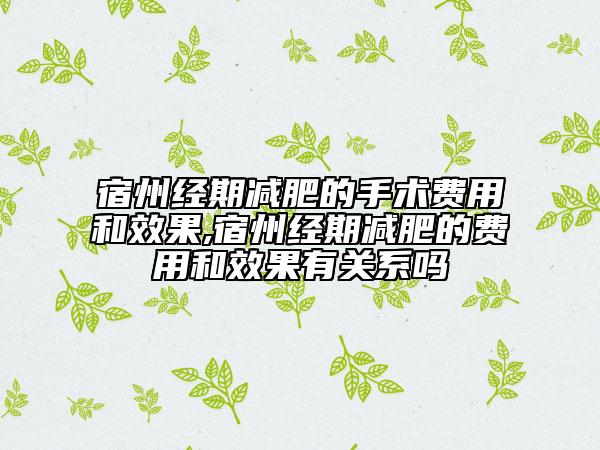 宿州經(jīng)期減肥的手術費用和效果,宿州經(jīng)期減肥的費用和效果有關系嗎