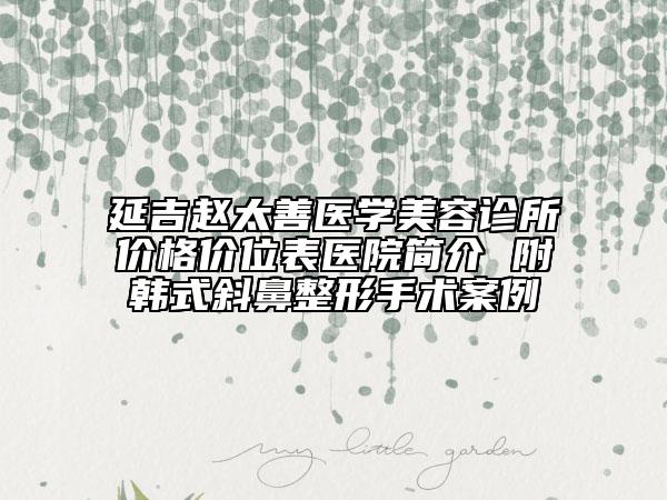 延吉趙太善醫(yī)學(xué)美容診所價(jià)格價(jià)位表醫(yī)院簡(jiǎn)介 附韓式斜鼻整形手術(shù)案例