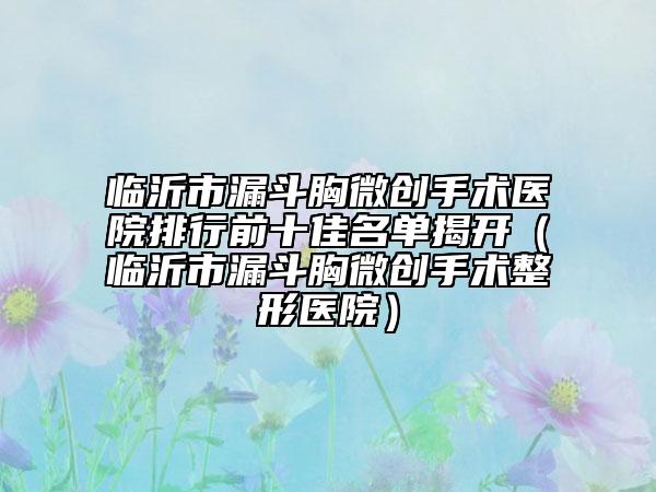 臨沂市漏斗胸微創(chuàng)手術(shù)醫(yī)院排行前十佳名單揭開（臨沂市漏斗胸微創(chuàng)手術(shù)整形醫(yī)院）