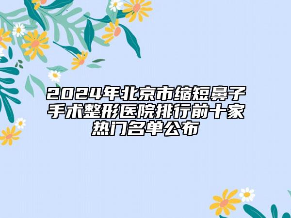 2024年北京市縮短鼻子手術整形醫(yī)院排行前十家熱門名單公布