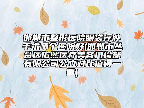 邯鄲市整形醫(yī)院眼袋浮腫手術哪個醫(yī)院好(邯鄲市叢臺區(qū)佑熙醫(yī)療美容門診部有限公司公立對比值得一看)