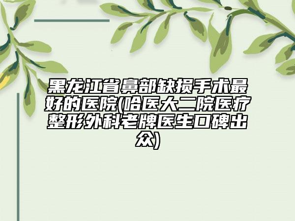 黑龍江省鼻部缺損手術(shù)最好的醫(yī)院(哈醫(yī)大二院醫(yī)療整形外科老牌醫(yī)生口碑出眾)