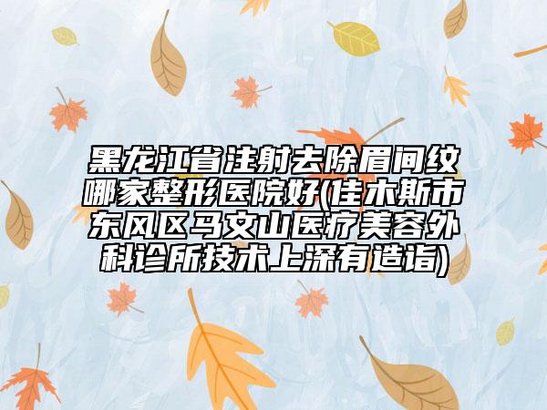 黑龍江省注射去除眉間紋哪家整形醫(yī)院好(佳木斯市東風(fēng)區(qū)馬文山醫(yī)療美容外科診所技術(shù)上深有造詣)