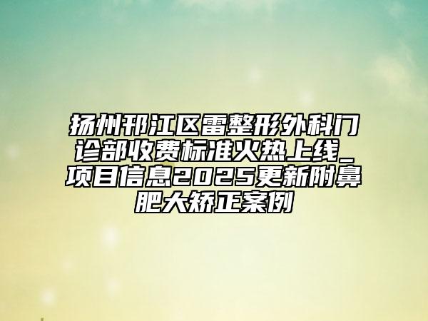 揚州邗江區(qū)雷整形外科門診部收費標(biāo)準(zhǔn)火熱上線_項目信息2025更新附鼻肥大矯正案例