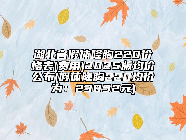湖北省假體隆胸220價格表(費(fèi)用)2025版均價公布(假體隆胸220均價為：23852元)
