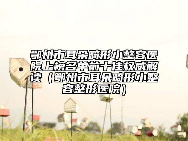 鄂州市耳朵畸形小整容醫(yī)院上榜名單前十佳權(quán)威解讀（鄂州市耳朵畸形小整容整形醫(yī)院）