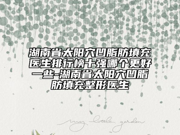 湖南省太陽(yáng)穴凹脂肪填充醫(yī)生排行榜十強(qiáng)哪個(gè)更好一些-湖南省太陽(yáng)穴凹脂肪填充整形醫(yī)生