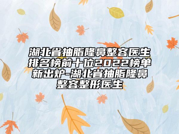 湖北省抽脂隆鼻整容醫(yī)生排名榜前十位2022榜單新出爐-湖北省抽脂隆鼻整容整形醫(yī)生
