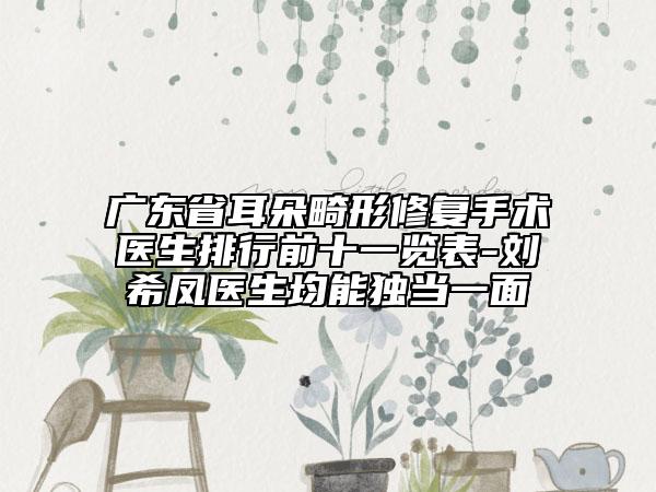 廣東省耳朵畸形修復手術醫(yī)生排行前十一覽表-劉希鳳醫(yī)生均能獨當一面