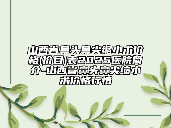 山西省鼻頭鼻尖縮小術(shù)價(jià)格(價(jià)目)表2025醫(yī)院簡(jiǎn)介-山西省鼻頭鼻尖縮小術(shù)價(jià)格行情