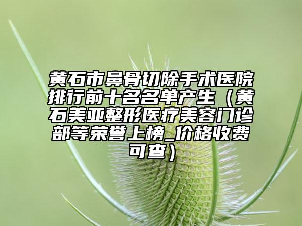 黃石市鼻骨切除手術(shù)醫(yī)院排行前十名名單產(chǎn)生（黃石美亞整形醫(yī)療美容門診部等榮譽(yù)上榜_價格收費可查）