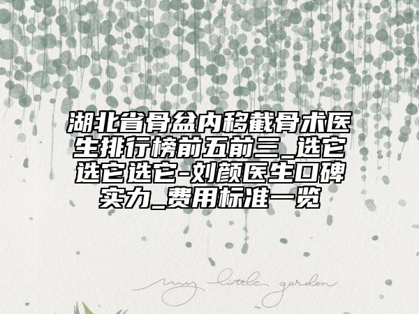 湖北省骨盆內(nèi)移截骨術(shù)醫(yī)生排行榜前五前三_選它選它選它-劉顏醫(yī)生口碑實(shí)力_費(fèi)用標(biāo)準(zhǔn)一覽