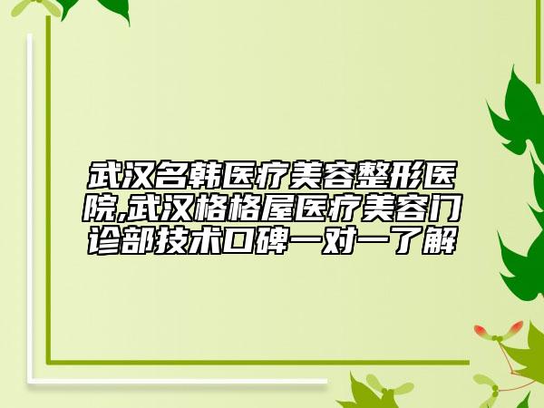 武漢名韓醫(yī)療美容整形醫(yī)院,武漢格格屋醫(yī)療美容門診部技術(shù)口碑一對一了解