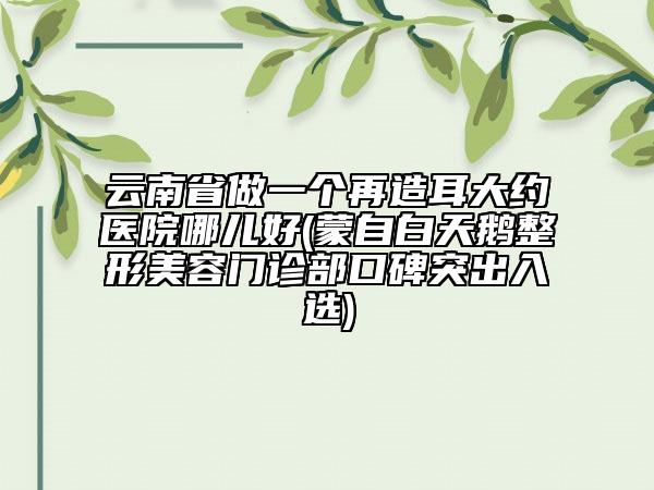 云南省做一個再造耳大約醫(yī)院哪兒好(蒙自白天鵝整形美容門診部口碑突出入選)