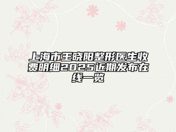上海市王曉陽(yáng)整形醫(yī)生收費(fèi)明細(xì)2025近期發(fā)布在線一覽