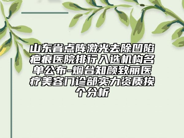 山東省點(diǎn)陣激光去除凹陷疤痕醫(yī)院排行入選機(jī)構(gòu)名單公布-煙臺(tái)知顏致麗醫(yī)療美容門(mén)診部實(shí)力資質(zhì)挨個(gè)分析