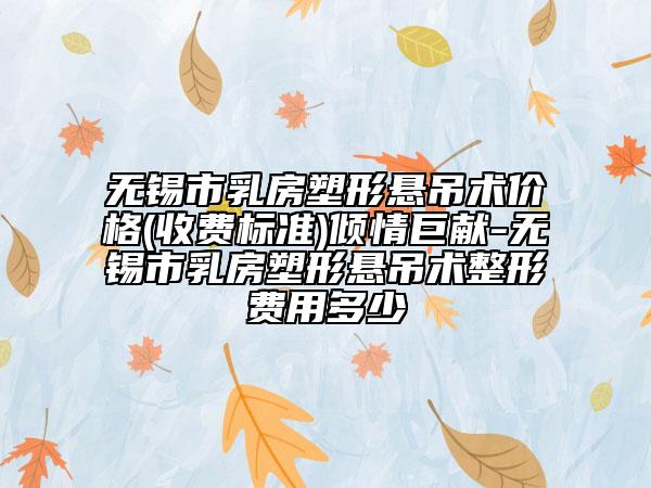 無錫市乳房塑形懸吊術價格(收費標準)傾情巨獻-無錫市乳房塑形懸吊術整形費用多少