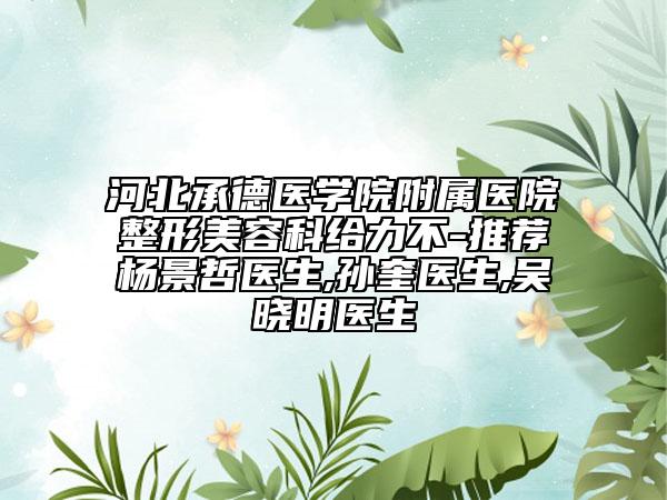 河北承德醫(yī)學(xué)院附屬醫(yī)院整形美容科給力不-推薦楊景哲醫(yī)生,孫奎醫(yī)生,吳曉明醫(yī)生