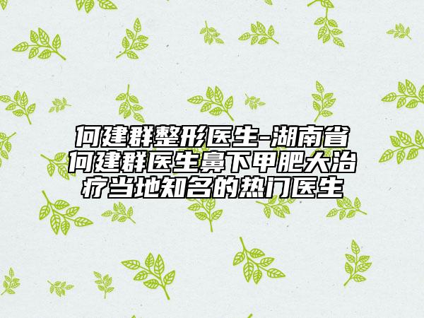 何建群整形醫(yī)生-湖南省何建群醫(yī)生鼻下甲肥大治療當(dāng)?shù)刂臒衢T醫(yī)生