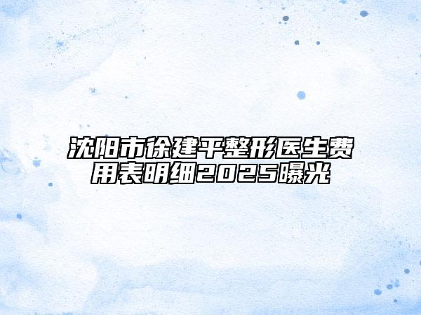 沈陽市徐建平整形醫(yī)生費用表明細(xì)2025曝光