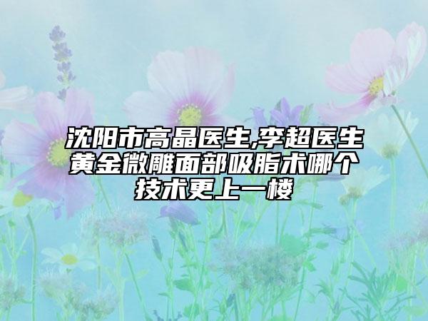 沈陽(yáng)市高晶醫(yī)生,李超醫(yī)生黃金微雕面部吸脂術(shù)哪個(gè)技術(shù)更上一樓