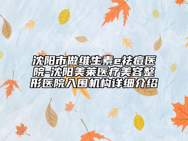 沈陽市做維生素e祛痘醫(yī)院-沈陽美萊醫(yī)療美容整形醫(yī)院入圍機構(gòu)詳細介紹