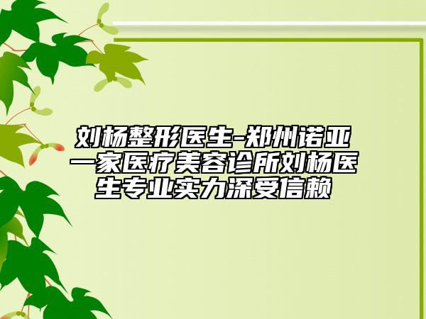 劉楊整形醫(yī)生-鄭州諾亞一家醫(yī)療美容診所劉楊醫(yī)生專業(yè)實(shí)力深受信賴