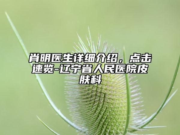 肖明醫(yī)生詳細介紹，點擊速覽-遼寧省人民醫(yī)院皮膚科