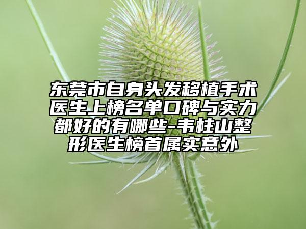 東莞市自身頭發(fā)移植手術(shù)醫(yī)生上榜名單口碑與實力都好的有哪些-韋柱山整形醫(yī)生榜首屬實意外