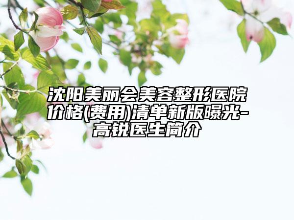 沈陽美麗會美容整形醫(yī)院價格(費(fèi)用)清單新版曝光-高銳醫(yī)生簡介