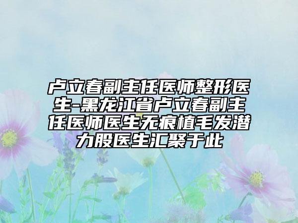 盧立春副主任醫(yī)師整形醫(yī)生-黑龍江省盧立春副主任醫(yī)師醫(yī)生無(wú)痕植毛發(fā)潛力股醫(yī)生匯聚于此