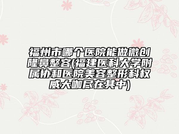 福州市哪個醫(yī)院能做微創(chuàng)隆鼻整容(福建醫(yī)科大學(xué)附屬協(xié)和醫(yī)院美容整形科權(quán)威大咖盡在其中)
