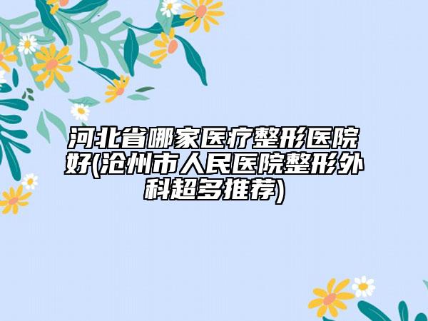 河北省哪家醫(yī)療整形醫(yī)院好(滄州市人民醫(yī)院整形外科超多推薦)