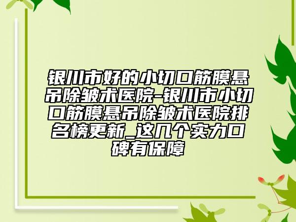 銀川市好的小切口筋膜懸吊除皺術(shù)醫(yī)院-銀川市小切口筋膜懸吊除皺術(shù)醫(yī)院排名榜更新_這幾個(gè)實(shí)力口碑有保障