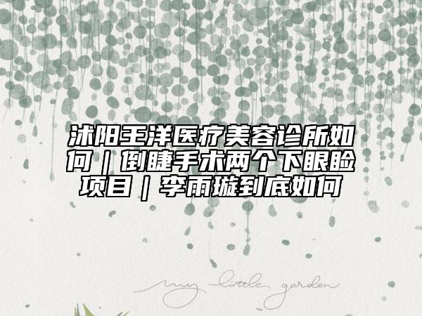 沭陽(yáng)王洋醫(yī)療美容診所如何｜倒睫手術(shù)兩個(gè)下眼瞼項(xiàng)目｜李雨璇到底如何