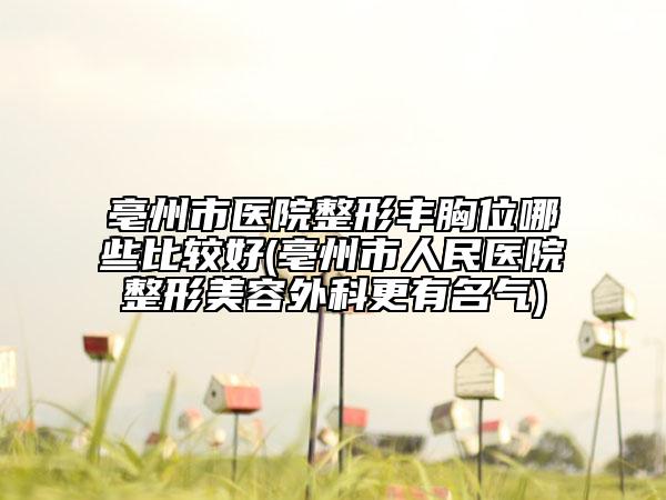 亳州市醫(yī)院整形豐胸位哪些比較好(亳州市人民醫(yī)院整形美容外科更有名氣)